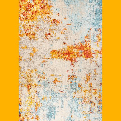 Sunset Orange and Multicolor Abstract 4' x 6' Area Rug