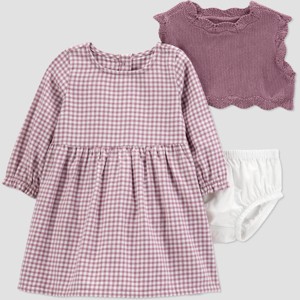 Carter's Just One You® Baby Girls' 3pc Gingham Dress Sweater Set - Plum - 1 of 4
