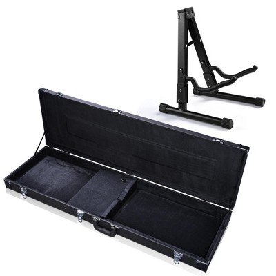 Yescom Electric Bass Guitar Hard Case Wooden Hard Shell & Folding Guitar Floor Stand Black-PU & Stand