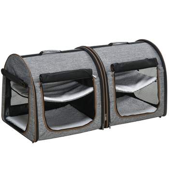 PawHut 39" Portable Soft-Sided Pet Cat Carrier with Divider, Two Compartments, Soft Cushions, & Storage Bag