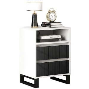 Skyzoo Nightstand with Charging Station, USB Ports & Outlets, Bedside Table with Anti-Tip, for Small Space Bedroom, White & Walnut - 1 of 4