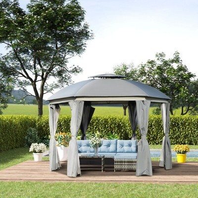 12' x 12' Gray Steel Patio Gazebo with Netting and Curtains