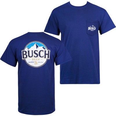 Adult Busch Front And Back Print Blue Pocket Tee Shirt