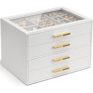 Jewelry Box with Glass Lid & 3 Drawers, Cloud White Organizer for Necklaces, Rings & Earrings, Mother's Day Gift - 1 of 4