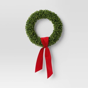 20" Christmas Box Wood/Velvet Bow Wreath - Wondershop™ - 1 of 3