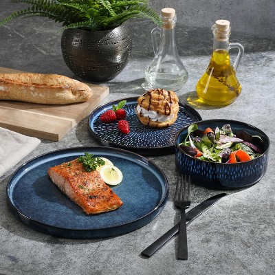 Navy Blue Ceramic 12-Piece Reactive Glaze Dinnerware Set