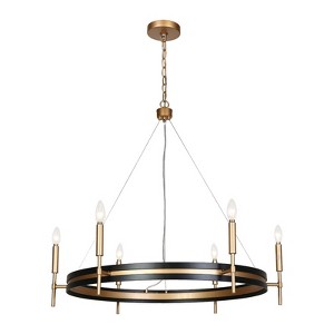 LNC Froebon 6-Light 33.3" Modern Wagon Wheel Candle Oversized Chandelier, Matte Black and Gold - 1 of 4