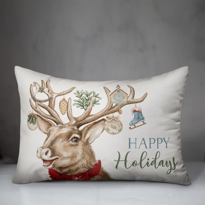 Holiday Deer Antlers 20x14 Polyester Lumbar Pillow