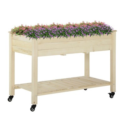 Outsunny 46.5" x 21.75" Raised Mobile Garden Bed Planter Box with Fir Wood Construction Non-Woven Bag & Shelf Below