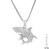 Steeltime Men's stainless steel and simulated diamonds shark pendant. Color Options: Silver, Gold - 3 of 4