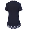 Women's Short Sleeve V-Neck Contrast Collared Shirts Patchwork Work Blouse Tunics Tops - 3 of 4