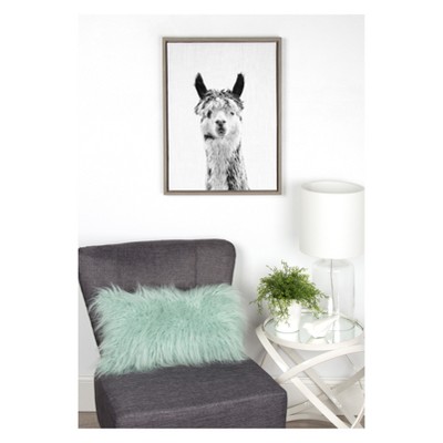 18" x 24" Black and White Llama Framed Canvas Print