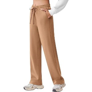 Pinspark Women's Wide Leg Sweatpants High Waisted Baggy Workout Sweat Pants Comfy Drawstring Athletic Pants with Pockets Khaki M - 1 of 4
