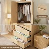 Armoire Wardrobe Closet, Rattan Wardrobe Cabinet with 2 Doors, Handing Rod & 3 Drawers, 70" Tall Wooden Bedroom Armoires for Clothes, 31.5" Wide - 4 of 4
