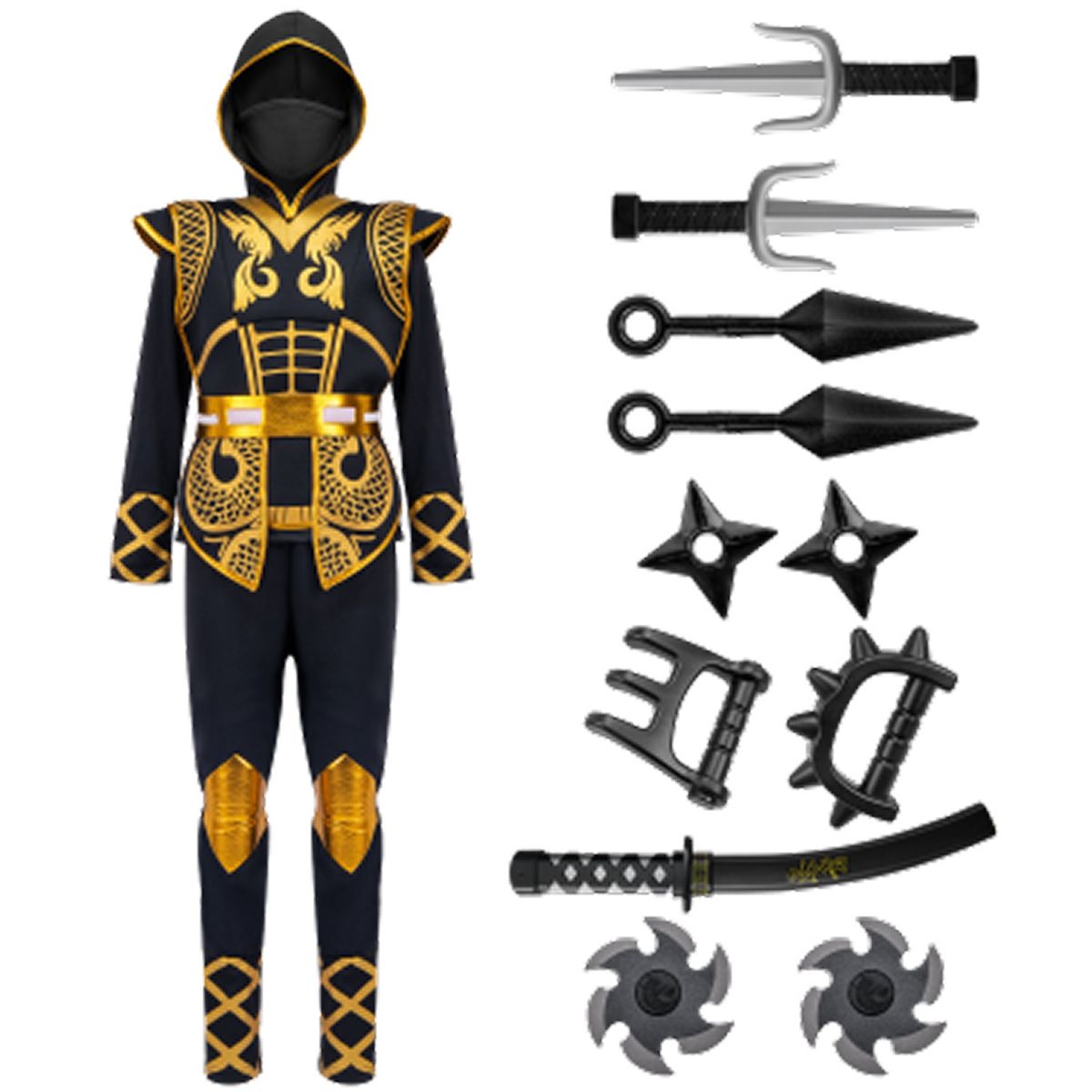 Joyfy Kids' Golden Ninja Halloween Costume Set with Accessories Toys for Kung Fu Outfit Halloween Party - thumbnail 7