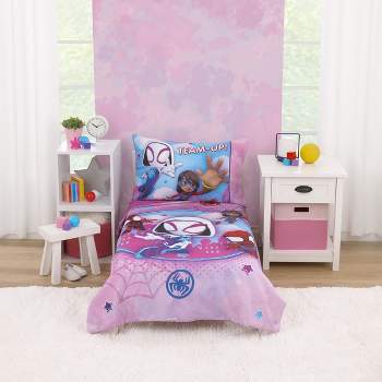 Marvel Ghost Spider, Go Ghosty Purple, Pink, and Blue 4 Piece Toddler Bed Set