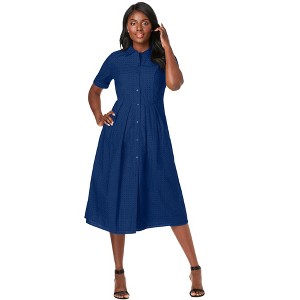 Jessica London Women's Plus Size Eyelet Shirt Dress - 1 of 4