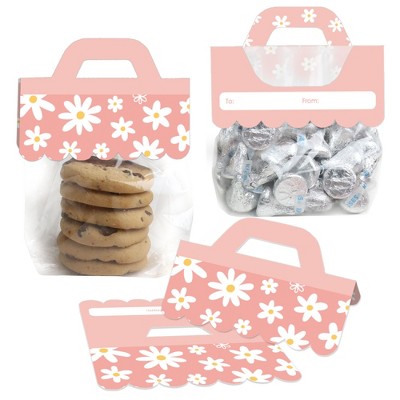 Big Dot of Happiness Pink Daisy Flowers - DIY Floral Party Clear Goodie Favor Bag Labels - Candy Bags with Toppers - Set of 24