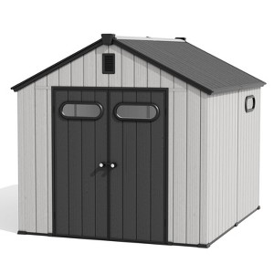 8x8 FT Steel Frame Double Door Storage Shed with Foam PP Wall Insulation Baseboard Windows and Skylights Waterproof Mildew-proof UV-resistant - 1 of 4