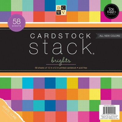 DCWV Single-Sided Cardstock Stack 12"X12" 58/Pkg-Brights White Core, 29 Solid Colors/2ea