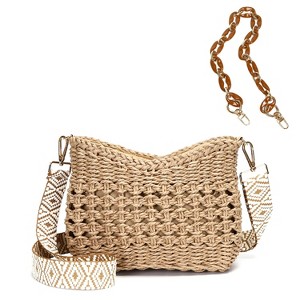 Small Summer Crossbody Bags for Women, Beach Handmade Straw Woven Pocketbooks Handbag Shoulder Purse (Hollow Out Coffee) - 1 of 4
