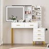 46.8" LED Makeup Vanity w/Sliding Mirror, Charging Hub, 5 Drawers, White/Black - 2 of 4
