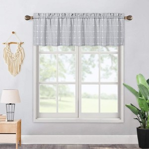 Farmhouse Valances for Windows Kitchen Bedroom Boho Gingham Linen Window Valance Curtains (Light Grey,Inches) - 1 of 4