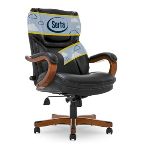 Executive Office Chair in Black Bonded Leather - Serta: High-Density Foam, Fixed Arms, Wood Frame - 1 of 4