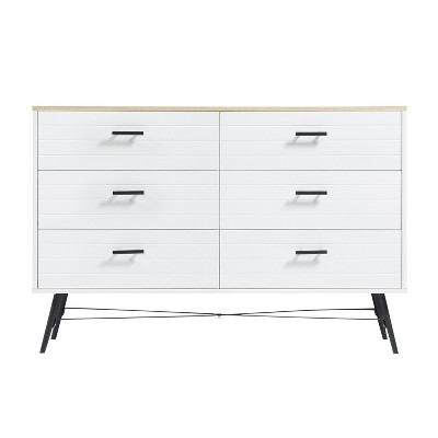 TIRAMISUBEST 6 Drawer Dresser for Bedroom with Deep Drawers, Wood Dressers & Chest of Drawers, Modern White Long Dressers for Closet Living Room