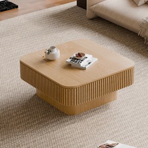 31" Square Coffee Table with Hidden Storage, Wood Veneer Accent Table with Flip‑Top Lid and Slatted Sides for Living Room or Apartment-Koiai - 1 of 4