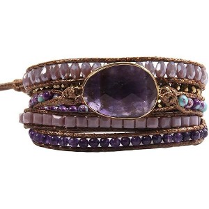 Women's Wrap Bracelet with Natural Jasper Crystal Stone Beads, Bohemian Leather Strand Bracelet - 1 of 4