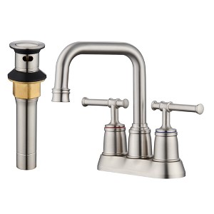 CASAINC 4 in. Centerset Double Handle 2 holes Bathroom Sink Faucet Lavatory Faucet with Stainless steel Drain in Brushed Nickel - 1 of 1