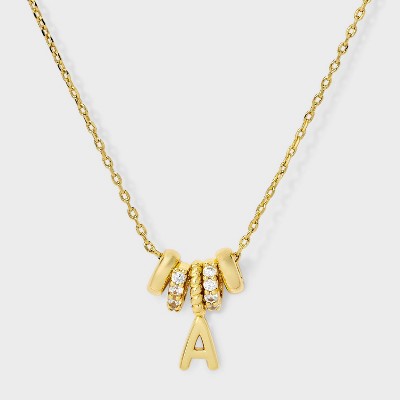 14K Gold Dipped Cubic Zirconia Rondelle A Initial Necklace - A New Day™ Gold