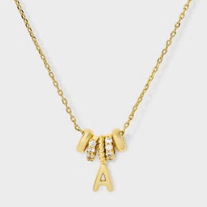14K Gold Dipped Cubic Zirconia Rondelle Initial Necklace - A New Day™ Gold - 1 of 4