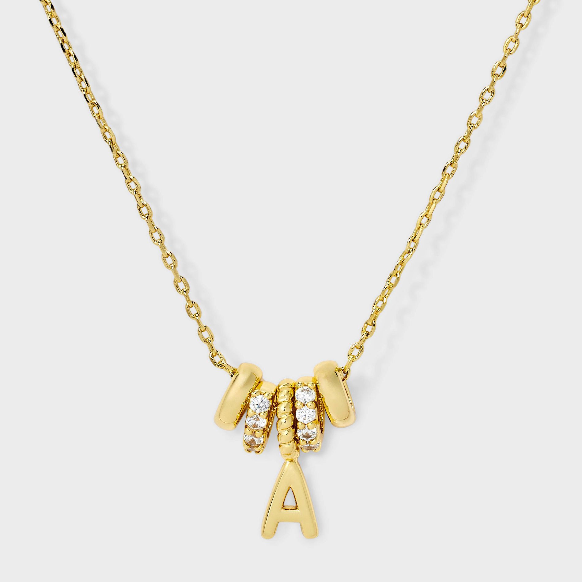 14K Gold Dipped Cubic Zirconia Rondelle Initial Necklace - A New Day™ Gold