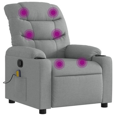 vidaXL Light Gray Fabric Massage Recliner Chair with Manual Recline, Vibration Massage, Cup Holders, and Side Pocket