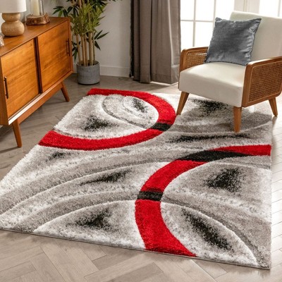San Francisco Red and Gray Geometric Shag Rug 5'3" x 7'3"