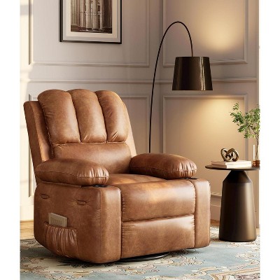 Recliner Chair, 360° Manual Rocker Swivel Recliner for Adults, with Side Pockets and Cup Holders, for Living Room, Bedroom