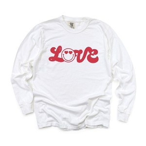 Simply Sage Market Women's Love Smiley Face Long Sleeve Garment Dyed Tee - 1 of 3