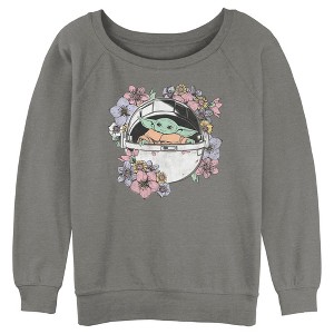 Junior's Women Star Wars: The Mandalorian The Child Floral Bassinet Sweatshirt - 1 of 4