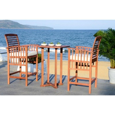 Natural Teak and White 3-Piece Bar Table Bistro Set