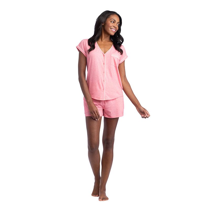 Softies Women’s Cap Sleeve PJ Shorts Set with Contrast Piping, 1 of 5