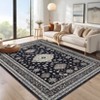 Faux Wool Boho Vintage Floral Printed Area Rug Machine Washable Foldable Ultra Thin Non Slip Stain Resistant Pet Friendly Carpet For Home Decor - 2 of 4