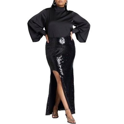 ELOQUII Women's Plus Size Dramatic Maxi Sequin Skirt With Slit