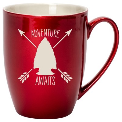 100 North Arrow Head 10 Ounce Cardinal Red Metallic Finish, Comfortably Fits Your Hands, New Bone China Coffee Tea Cup Mug, Adventure Awaits
