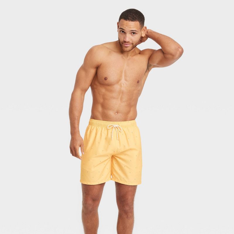 Men's 7" Palm Print Swim Shorts - Goodfellow & Co™ Yellow, 4 of 5