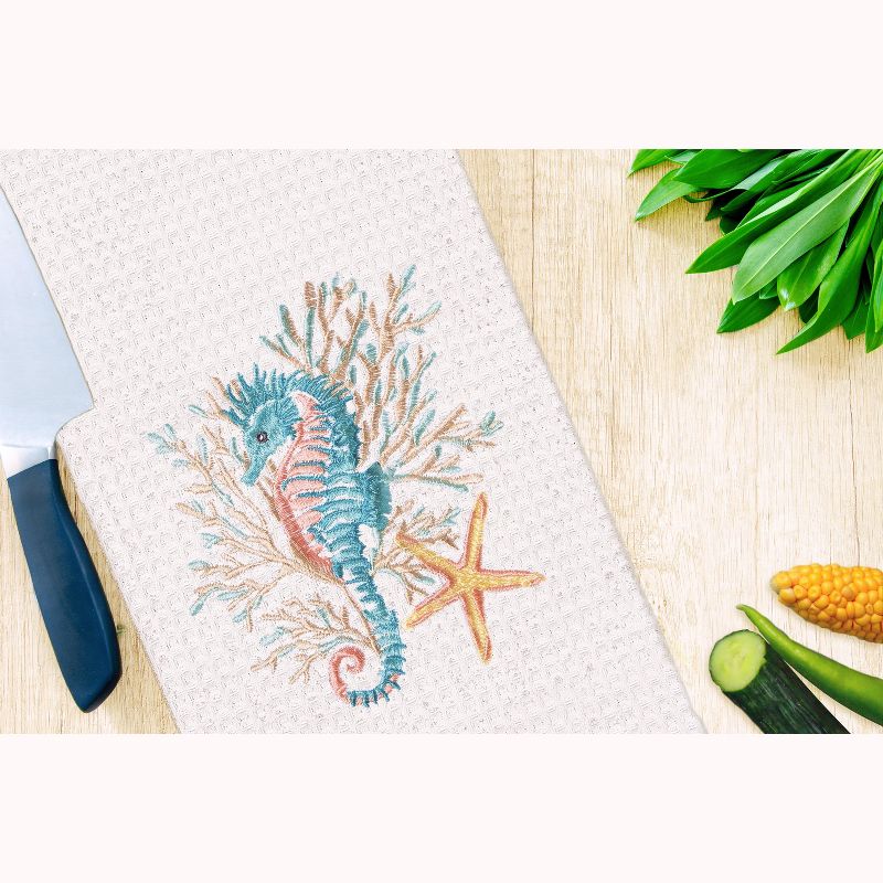 C&F Home Seahorse And Coral Embroidered Waffle Weave Cotton Kitchen Towel, 2 of 6