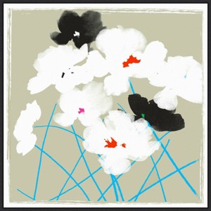 30" x 30" Turquoise Stems by Jenny Frean Framed Canvas Wall Art Print - Amanti Art: Modern Botanical Lithograph, Polystyrene Frame - 1 of 4