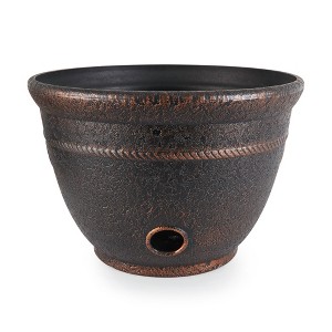 Liberty Garden 1925 Banded High Density Resin Hose Pot w/ Drain, Antique Bronze - 1 of 4