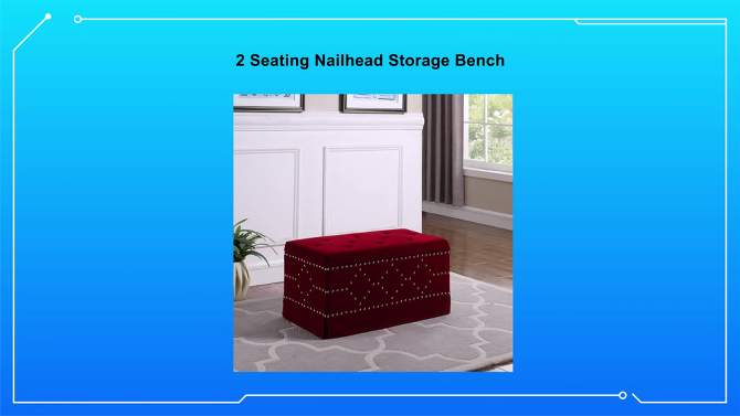 Ore International 2 Seating Nailhead Storage Bench Indigo Blue, 2 of 6, play video